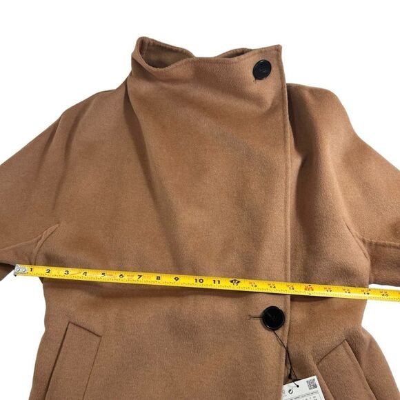 Zara Handmade Camel Beige Waterfall Wool Blend Draped Coat - Picture 12 of 14